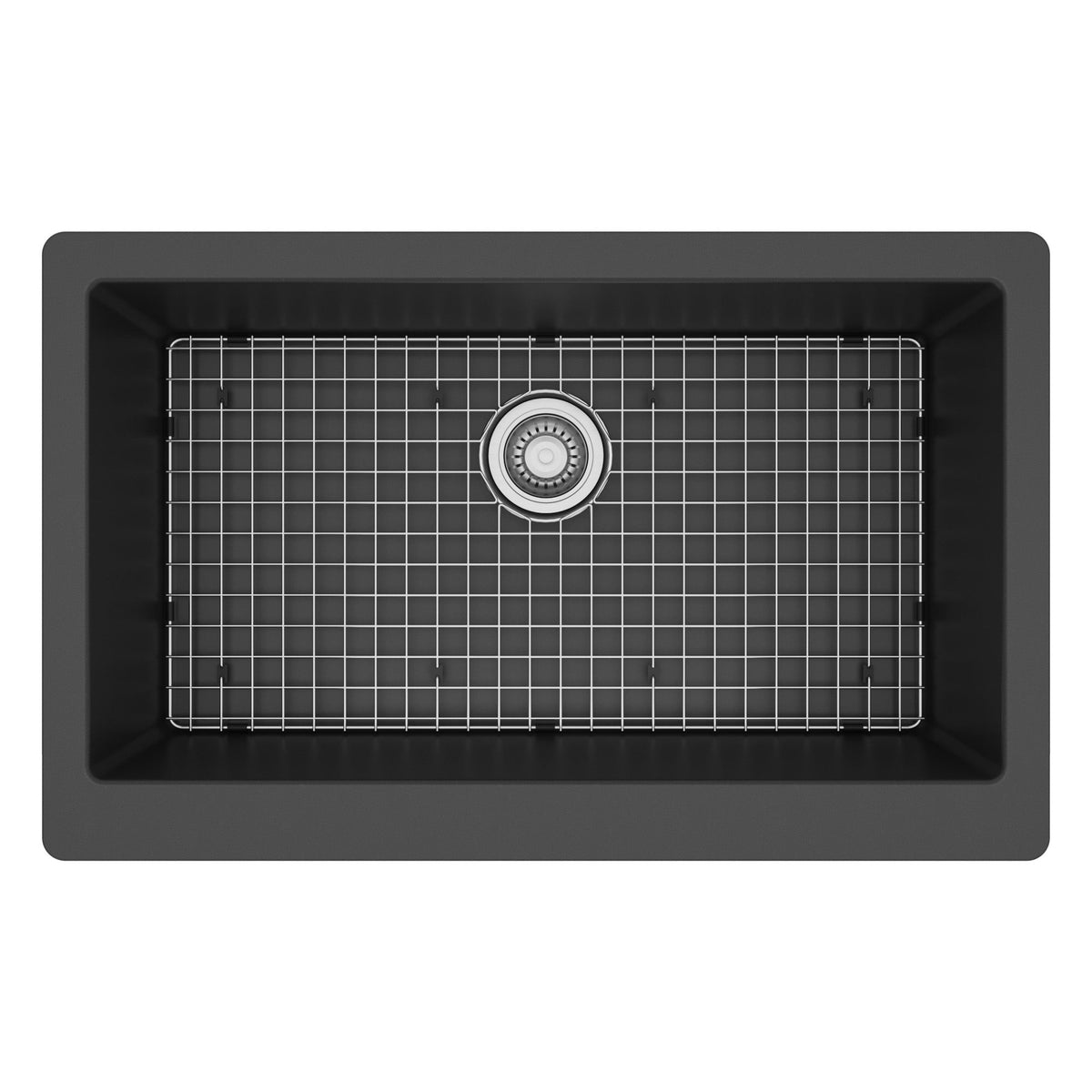 34" Farmhouse Large Single Bowl Quartz Composite Kitchen Sink Kit In Black