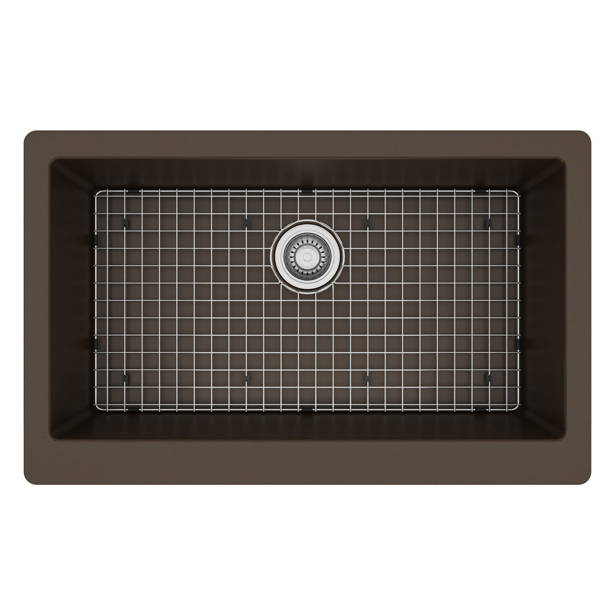 34" Farmhouse Large Single Bowl Quartz Composite Kitchen Sink Kit In Brown