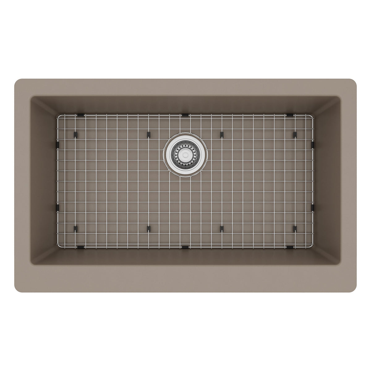 34" Farmhouse Large Single Bowl Quartz Composite Kitchen Sink Kit In Concrete