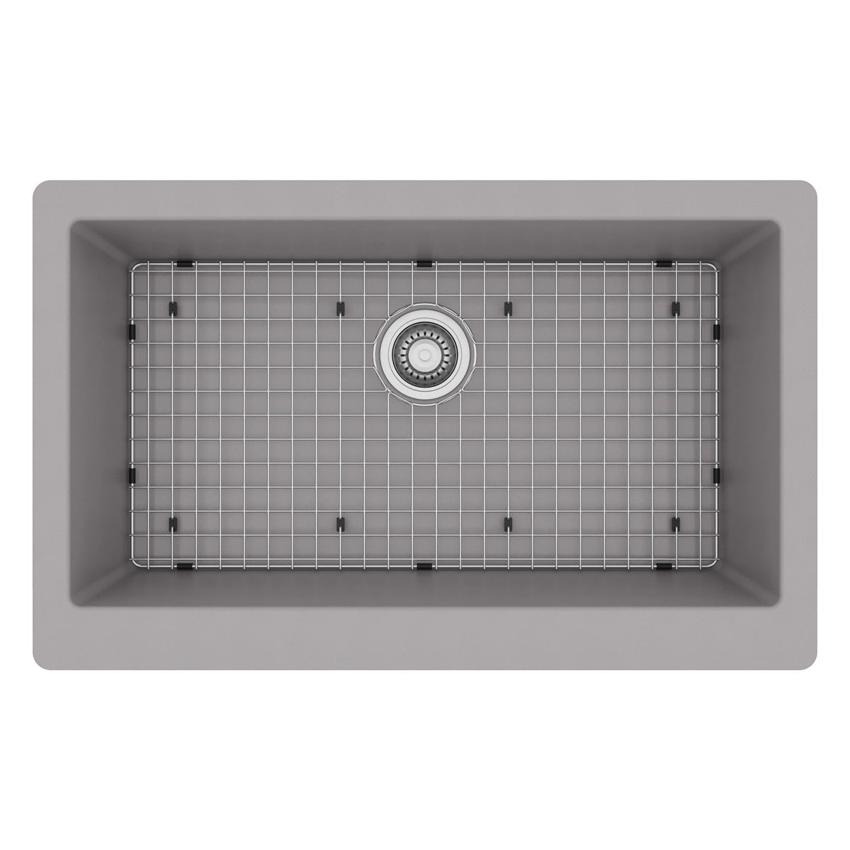 34" Farmhouse Large Single Bowl Quartz Composite Kitchen Sink Kit In Grey