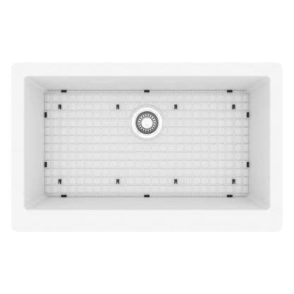 34" Farmhouse Large Single Bowl Quartz Composite Kitchen Sink Kit In White
