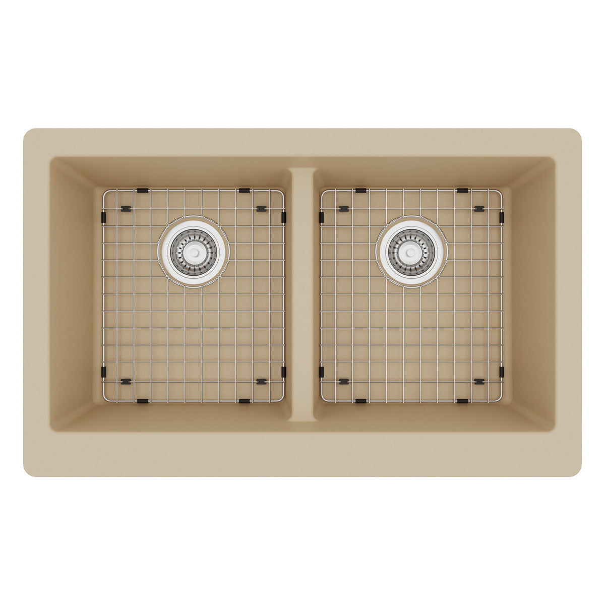 34" Farmhouse Double Equal Bowl Quartz Composite Kitchen Sink Kit In Bisque
