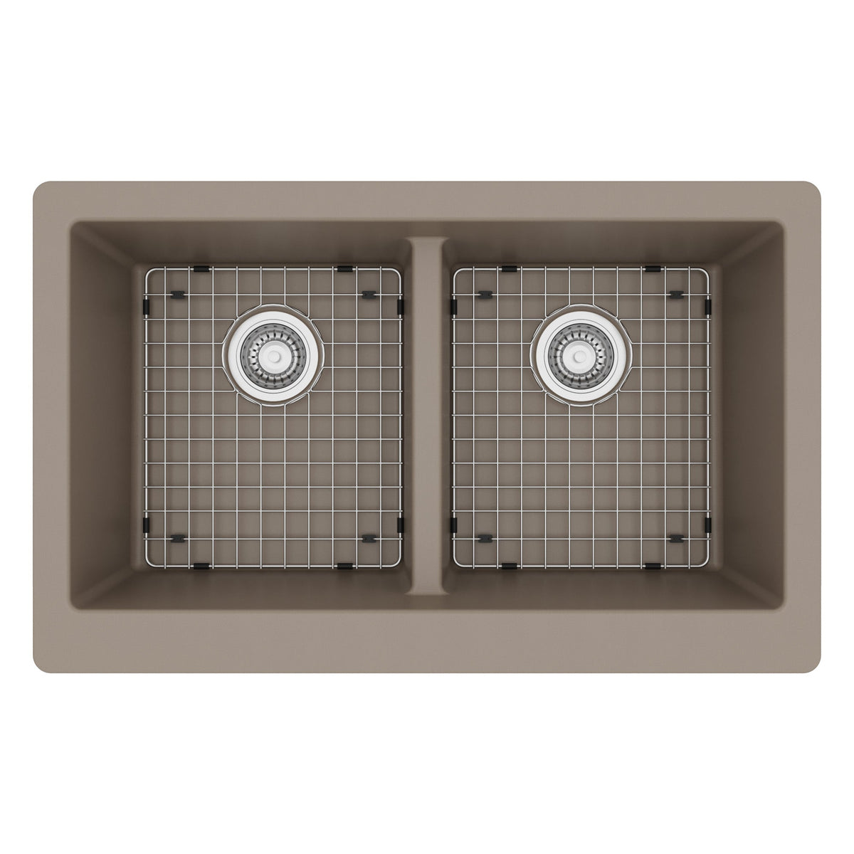 34" Farmhouse Double Equal Bowl Quartz Composite Kitchen Sink Kit In Concrete