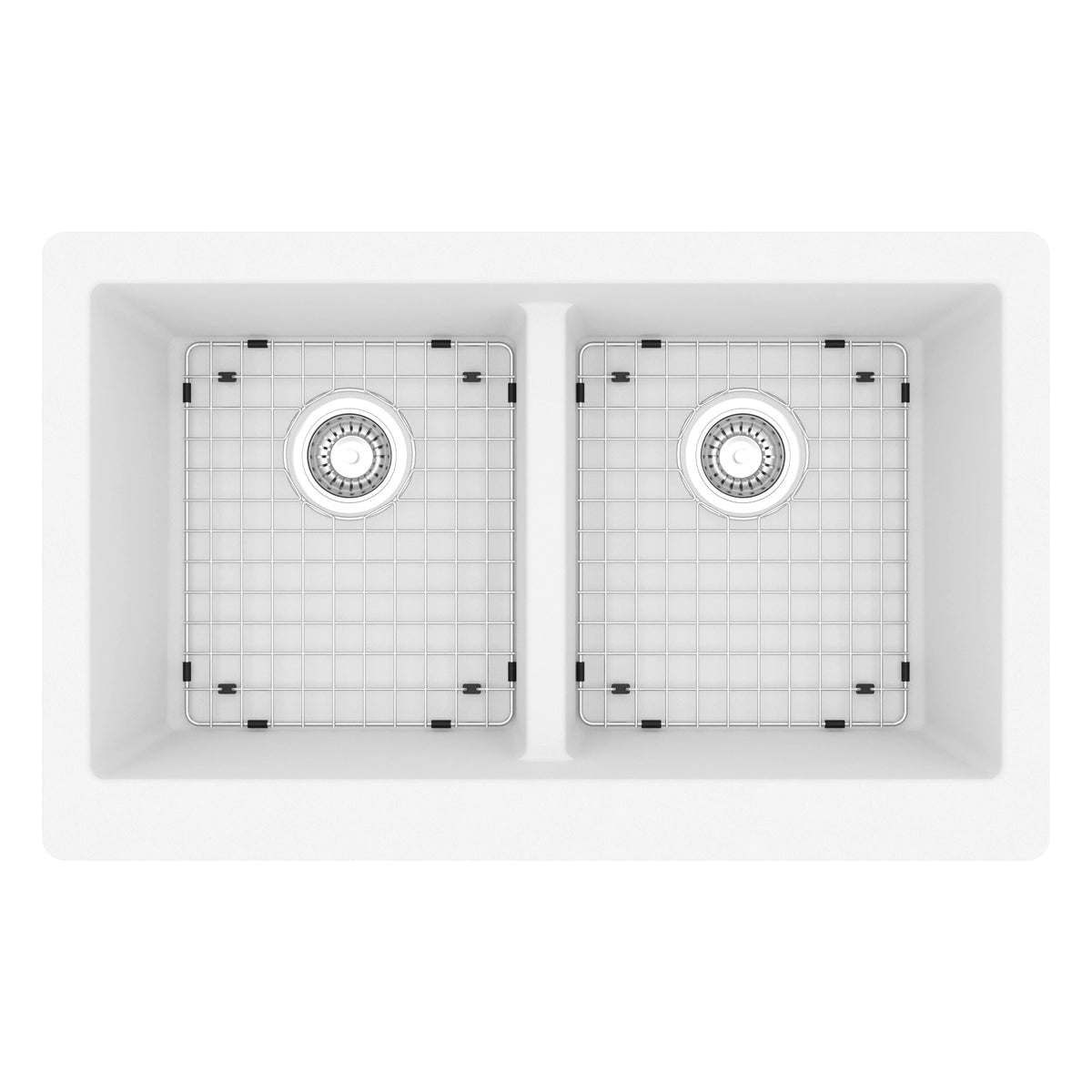 34" Farmhouse Double Equal Bowl Quartz Composite Kitchen Sink Kit In White