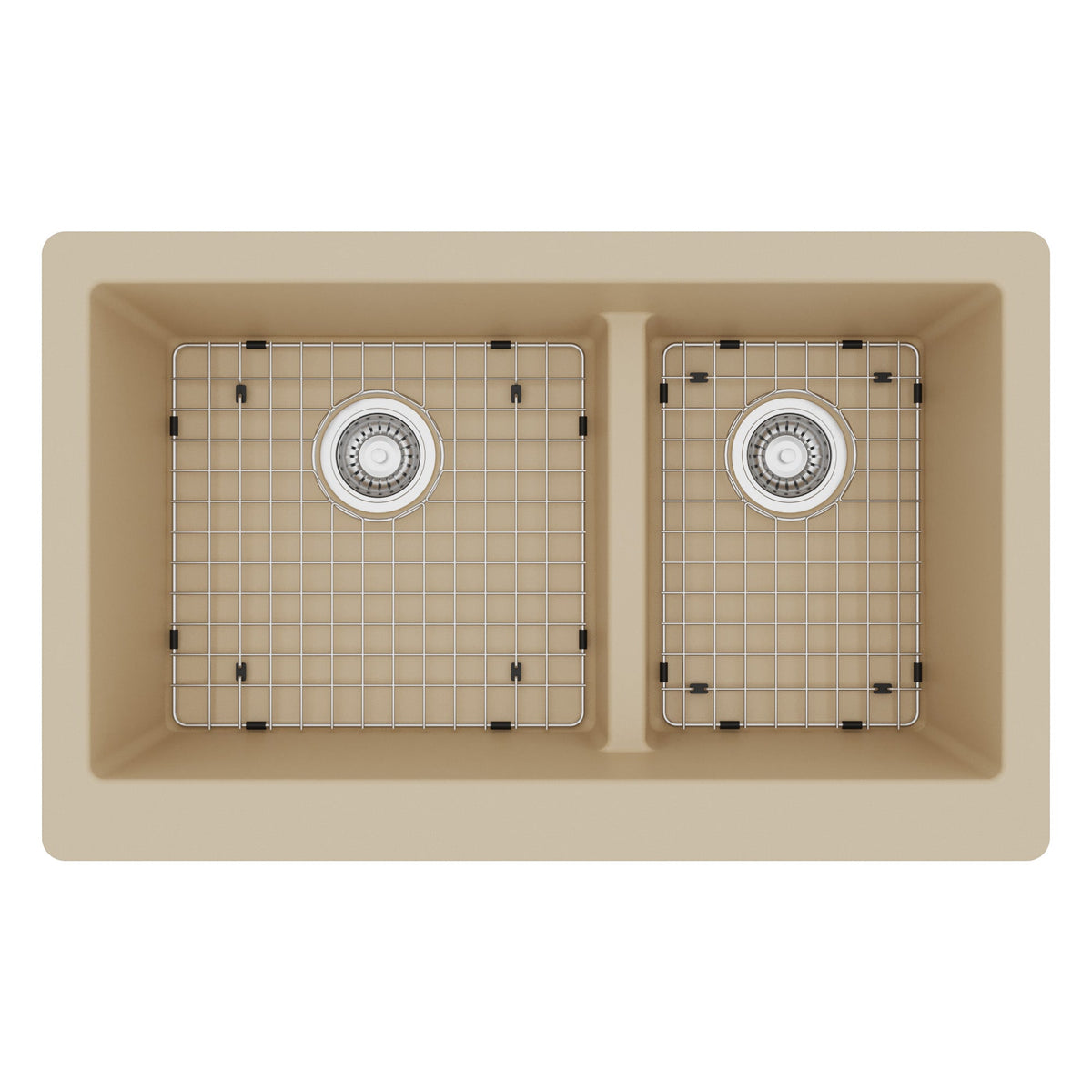 34" Farmhouse Double Offset Bowl Quartz Composite Kitchen Sink Kit In Bisque