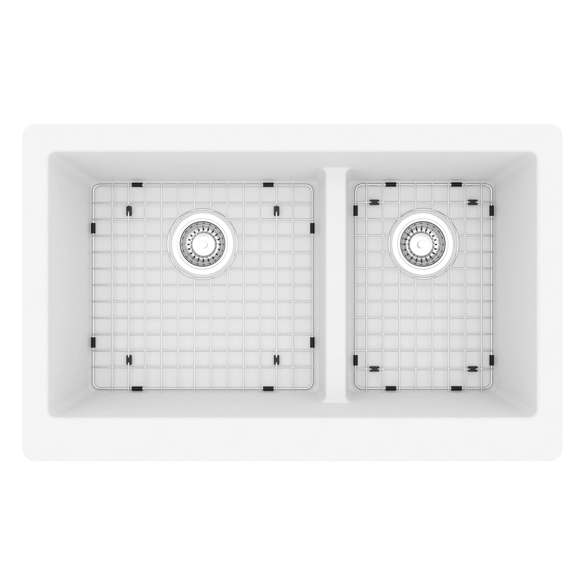 34" Farmhouse Double Offset Bowl Quartz Composite Kitchen Sink Kit In White