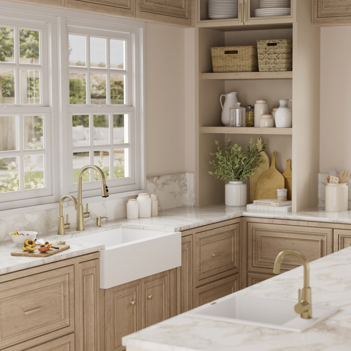 34" Farmhouse Double Offset Bowl Quartz Composite Kitchen Sink In White