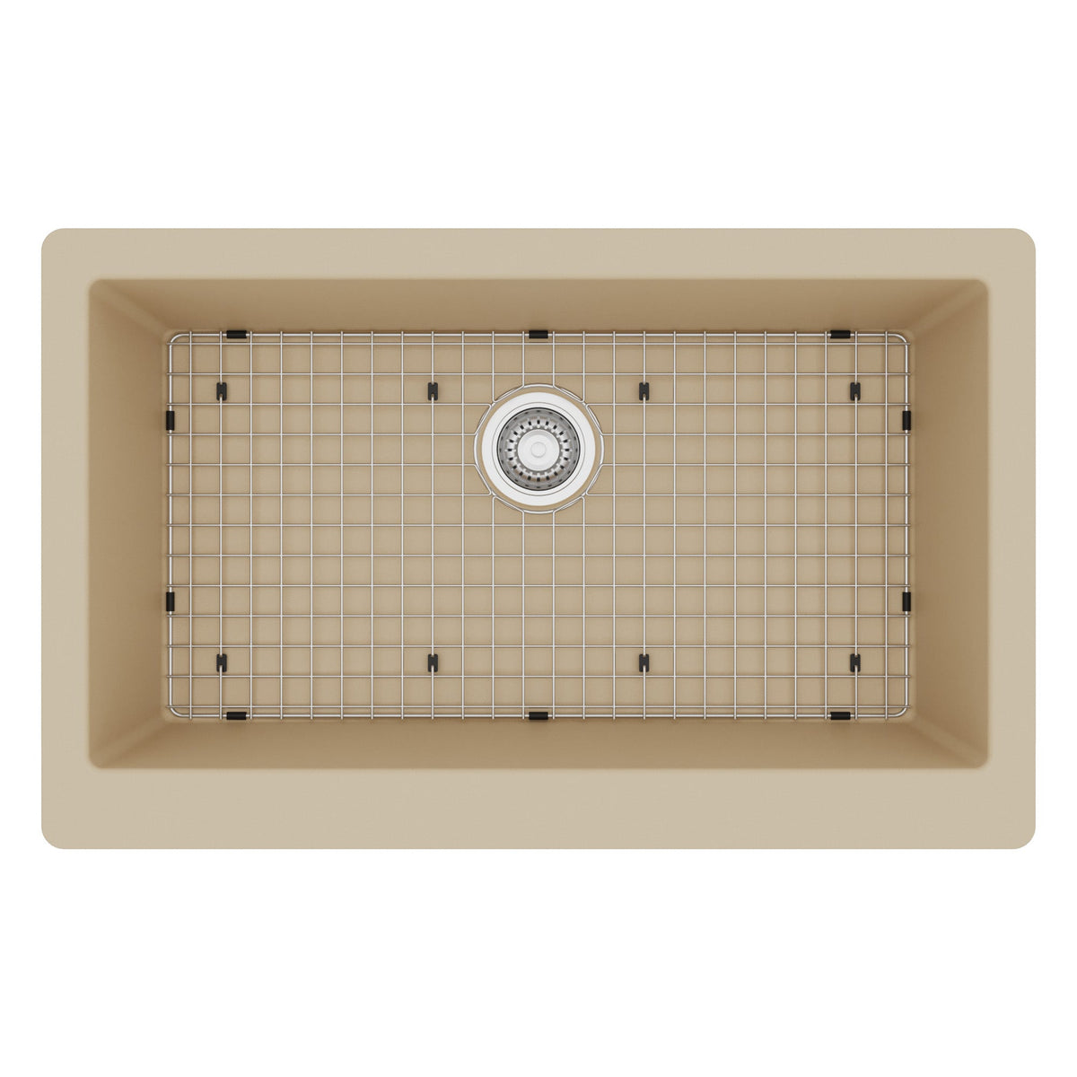 34"" Retrofit Farmhouse Large Single Bowl Quartz Composite Kitchen Sink Kit In Bisque