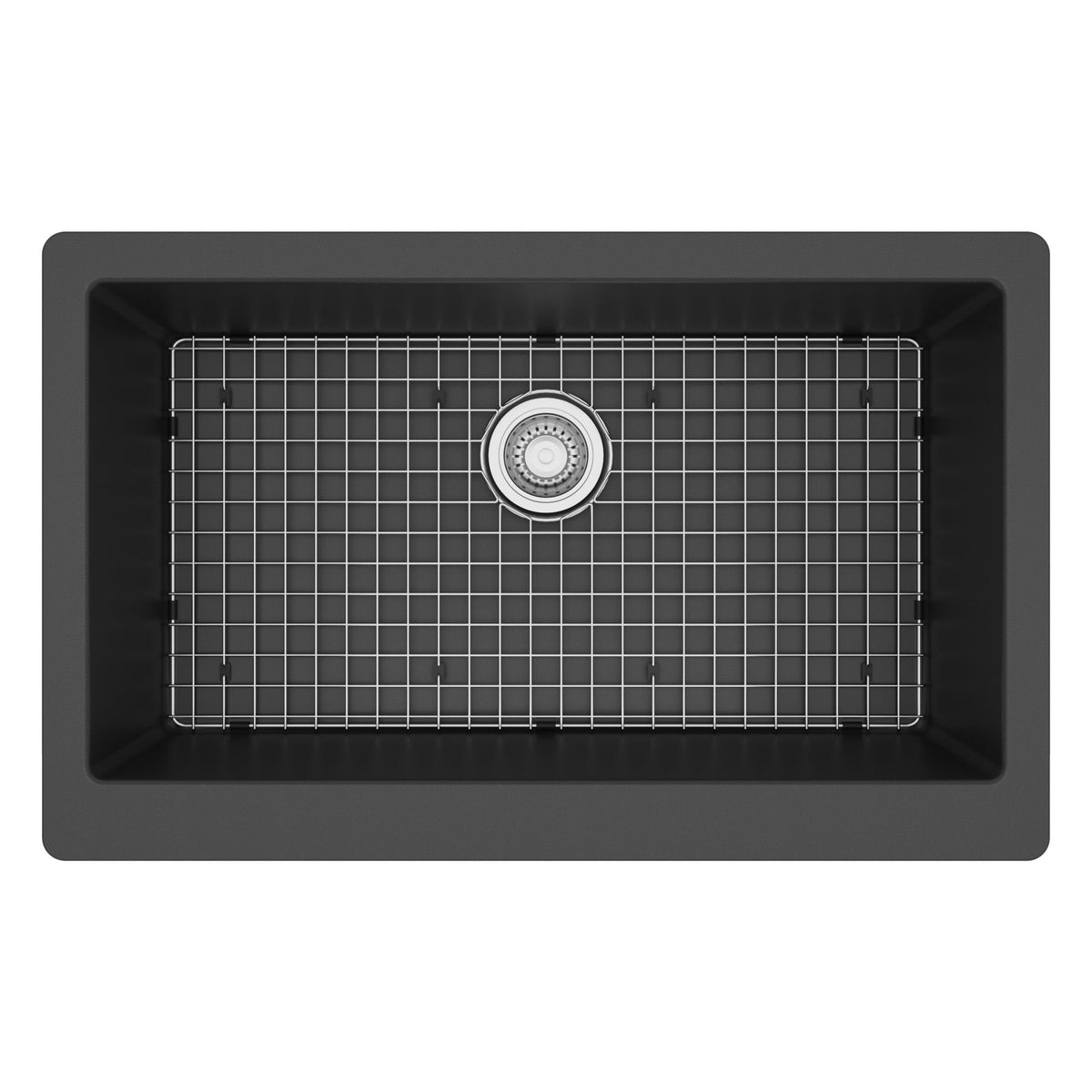 34" Retrofit Farmhouse Large Single Bowl Quartz Composite Kitchen Sink Kit In Black
