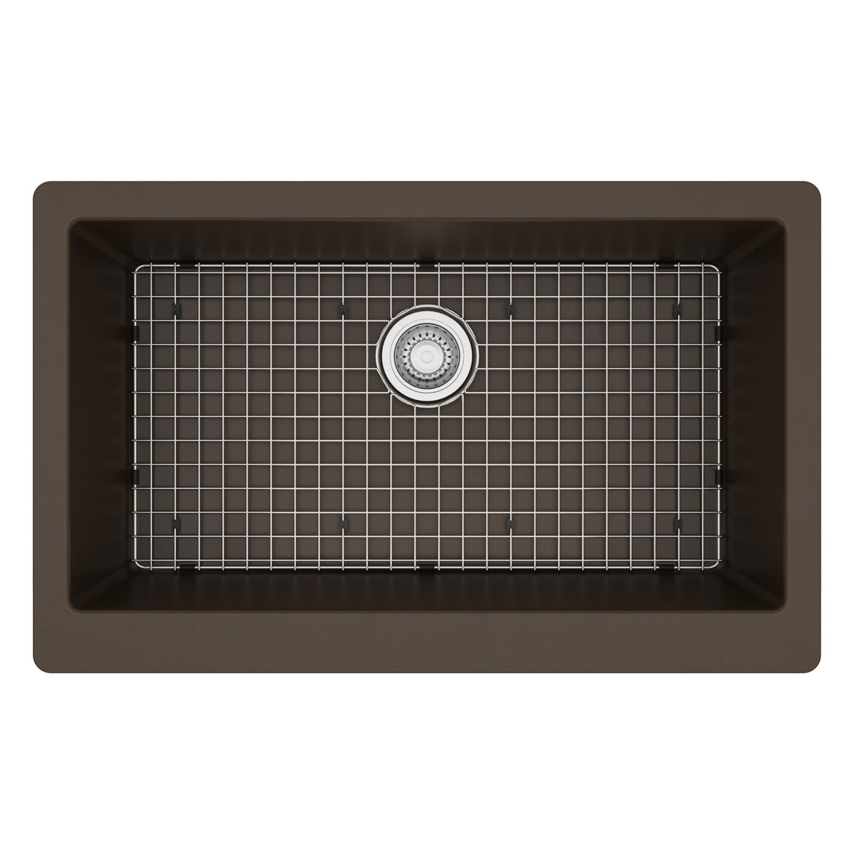 34" Retrofit Farmhouse Large Single Bowl Quartz Composite Kitchen Sink Kit In Brown