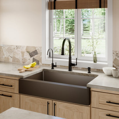 34" Retrofit Farmhouse Large Single Bowl Quartz Composite Kitchen Sink In Brown
