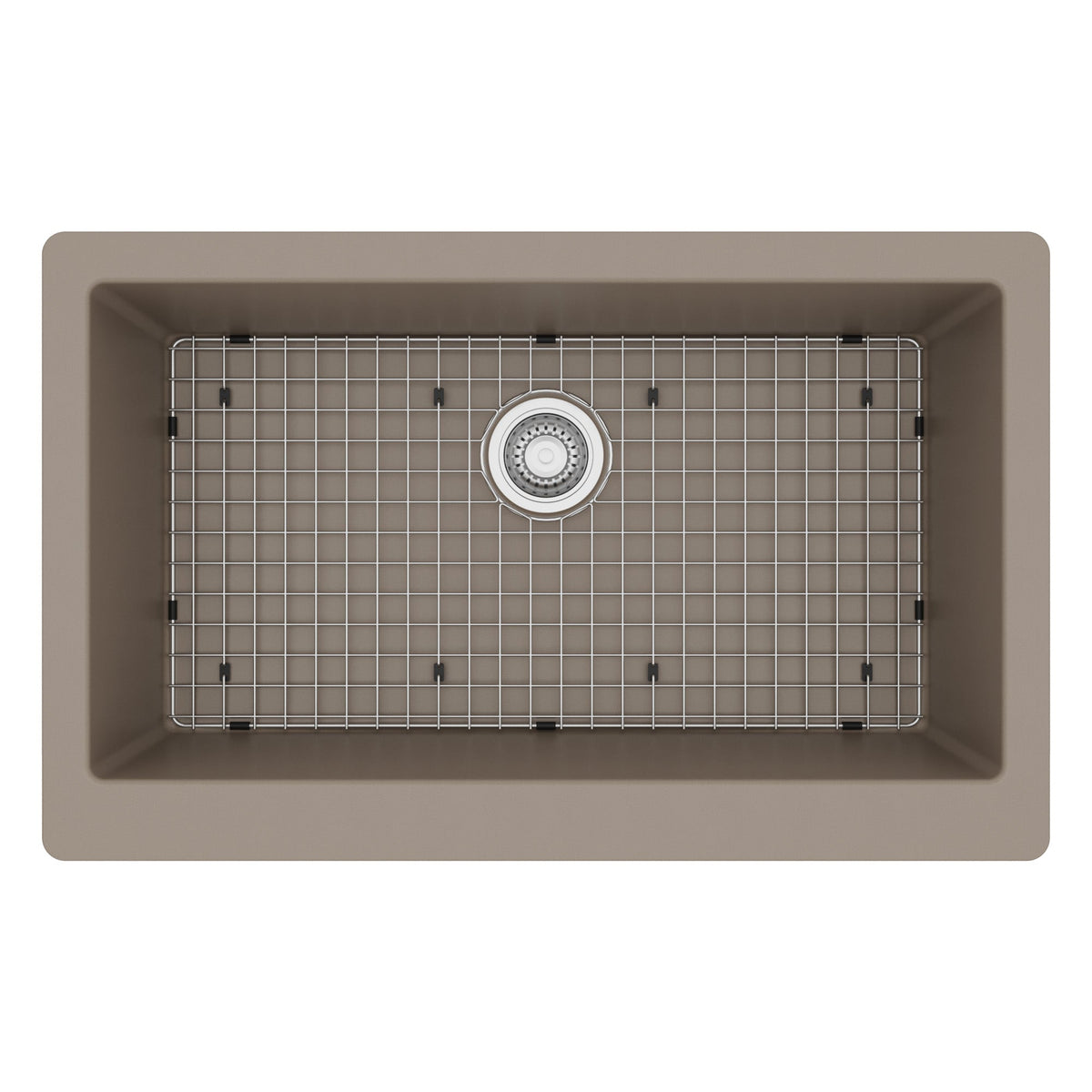 34" Retrofit Farmhouse Large Single Bowl Quartz Composite Kitchen Sink Kit In Concrete