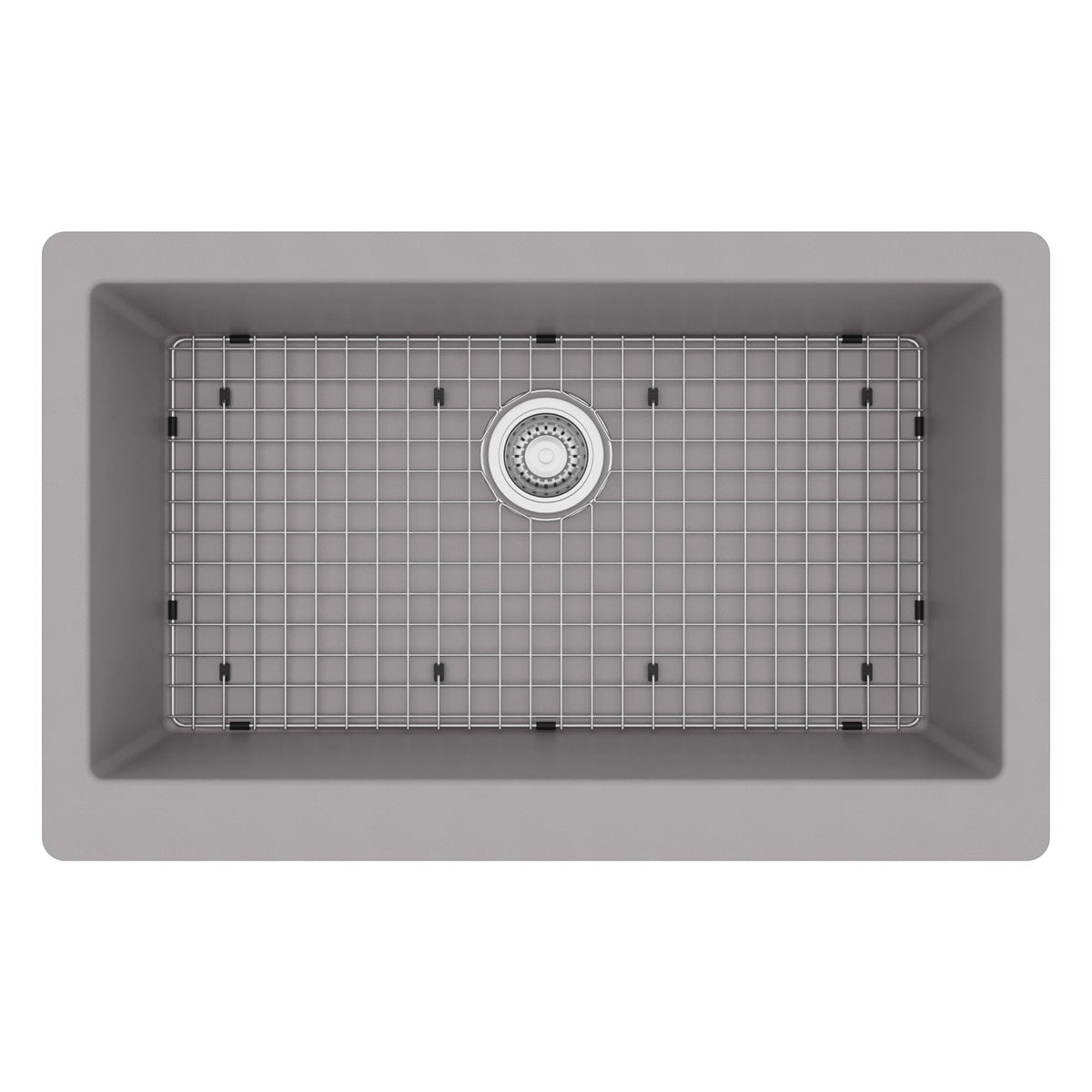 34" Retrofit Farmhouse Large Single Bowl Quartz Composite Kitchen Sink Kit In Grey