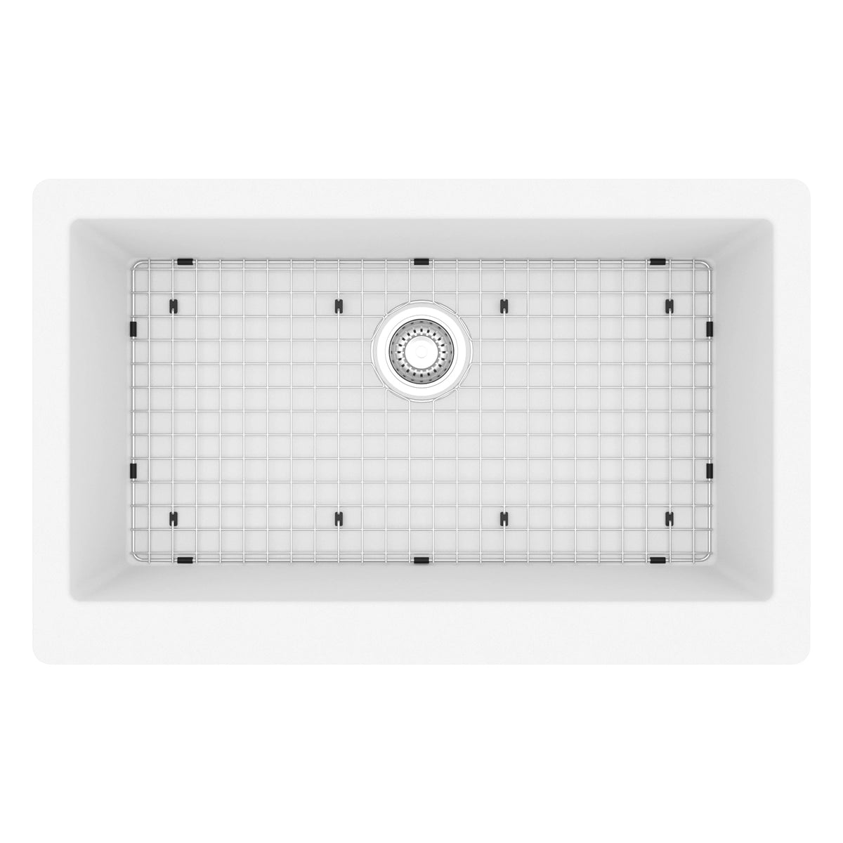 34" Retrofit Farmhouse Large Single Bowl Quartz Composite Kitchen Sink Kit In White