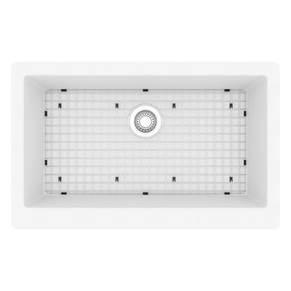 34" Retrofit Farmhouse Large Single Bowl Quartz Composite Kitchen Sink Kit In White