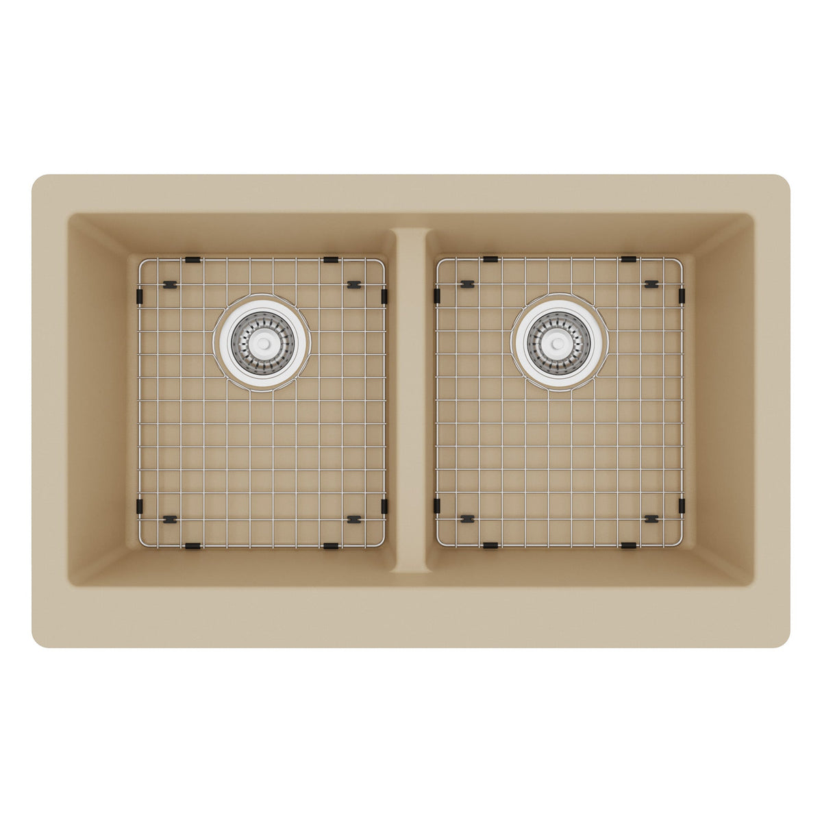 34" Retrofit Farmhouse Double Equal Bowl Quartz Composite Kitchen Sink Kit In Bisque