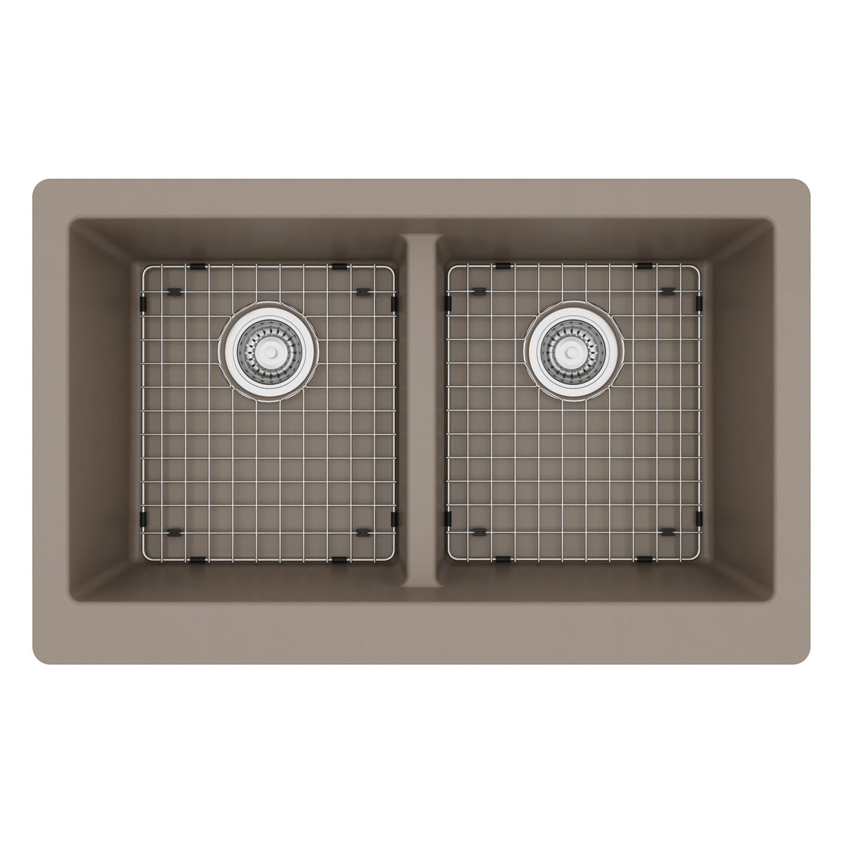 34" Retrofit Farmhouse Double Equal Bowl Quartz Composite Kitchen Sink Kit In Concrete