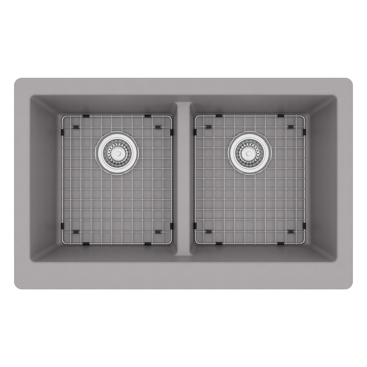 34" Retrofit Farmhouse Double Equal Bowl Quartz Composite Kitchen Sink Kit In Grey