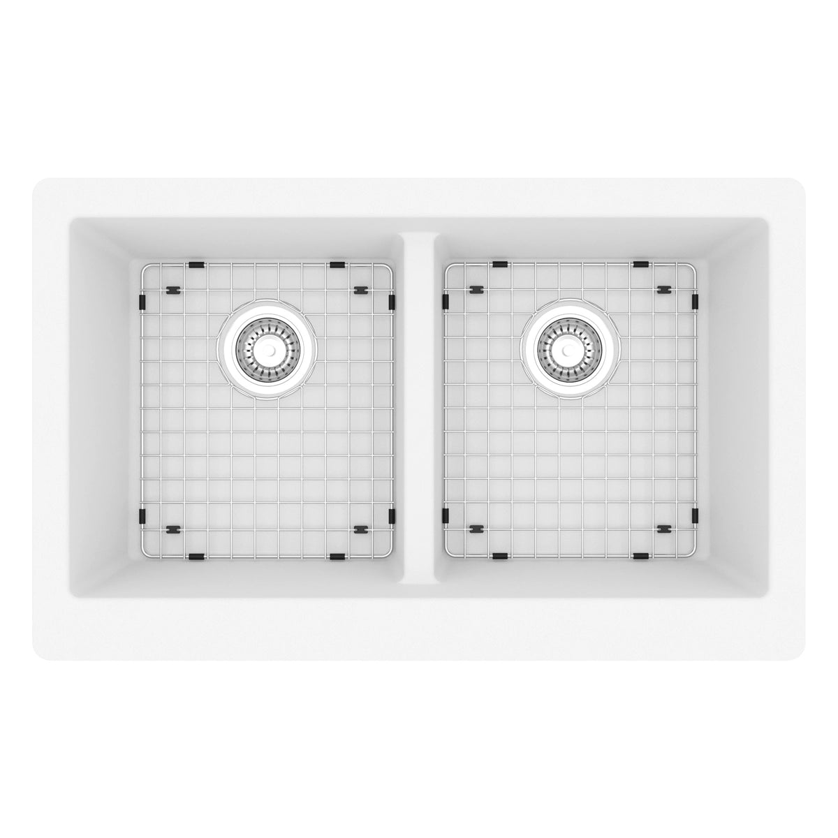34" Retrofit Farmhouse Double Equal Bowl Quartz Composite Kitchen Sink Kit In White