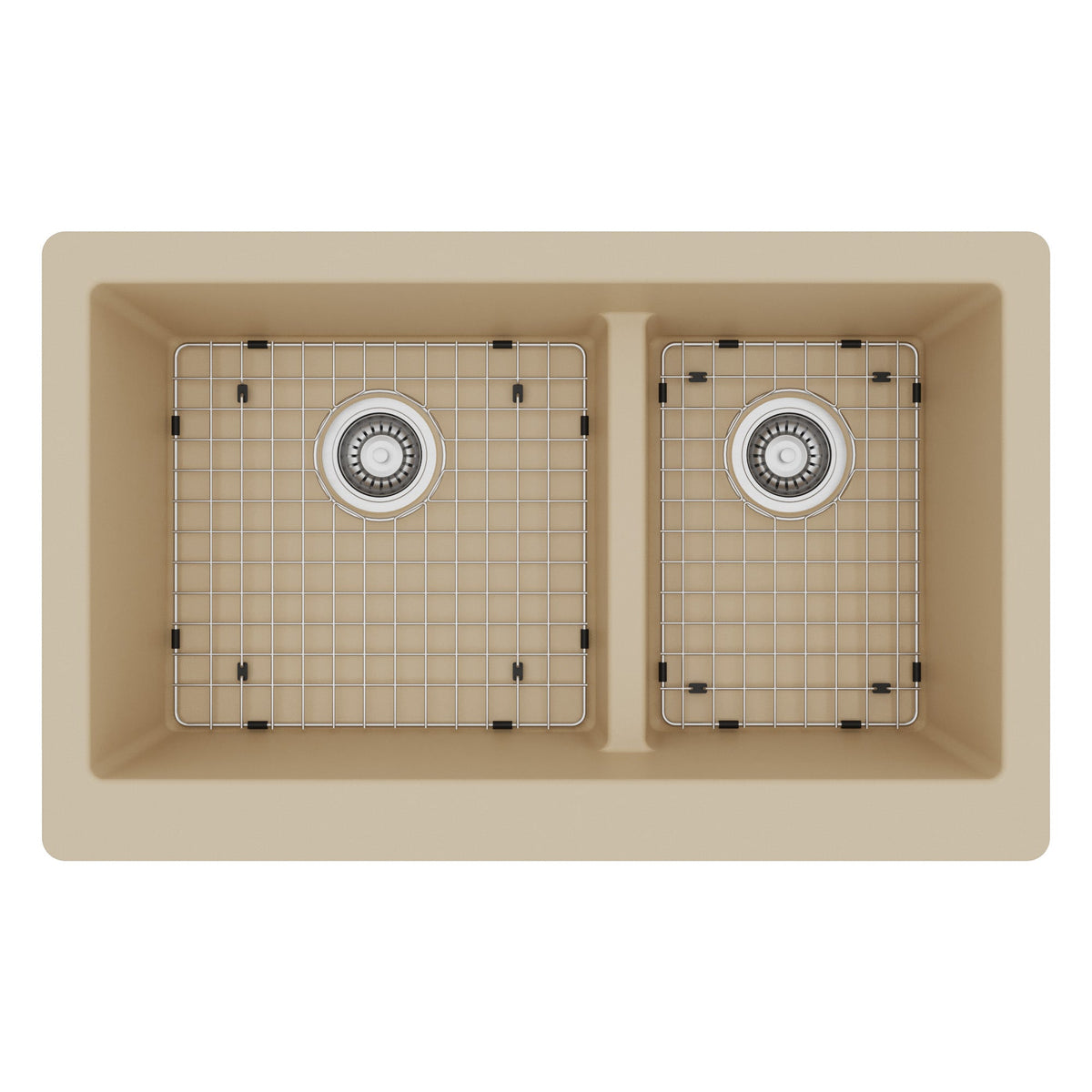 34" Retrofit Farmhouse Double Offset Bowl Quartz Composite Kitchen Sink Kit In Bisque