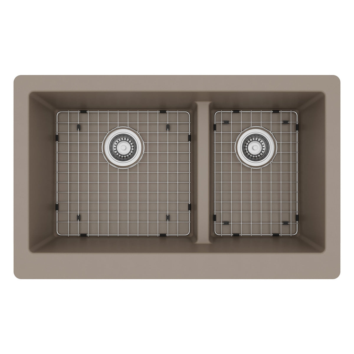 34" Retrofit Farmhouse Double Offset Bowl Quartz Composite Kitchen Sink Kit In Concrete