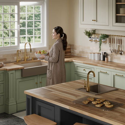 34" Retrofit Farmhouse Double Offset Bowl Quartz Composite Kitchen Sink In Concrete