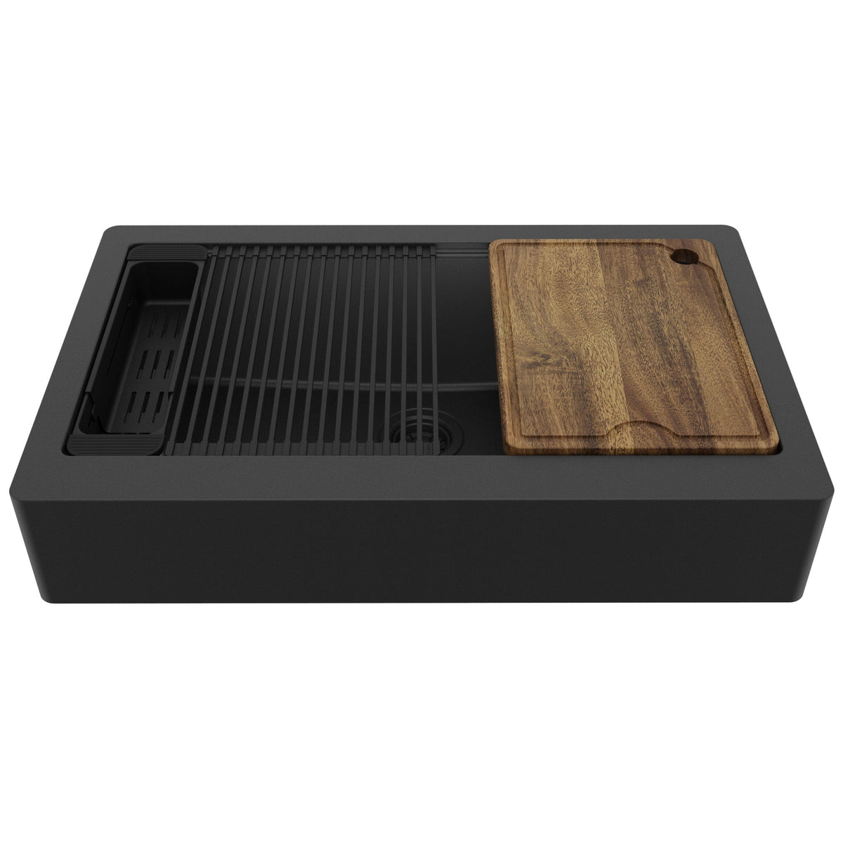 34" Apron Front Single Bowl Quartz Kitchen Sink Kit In Black