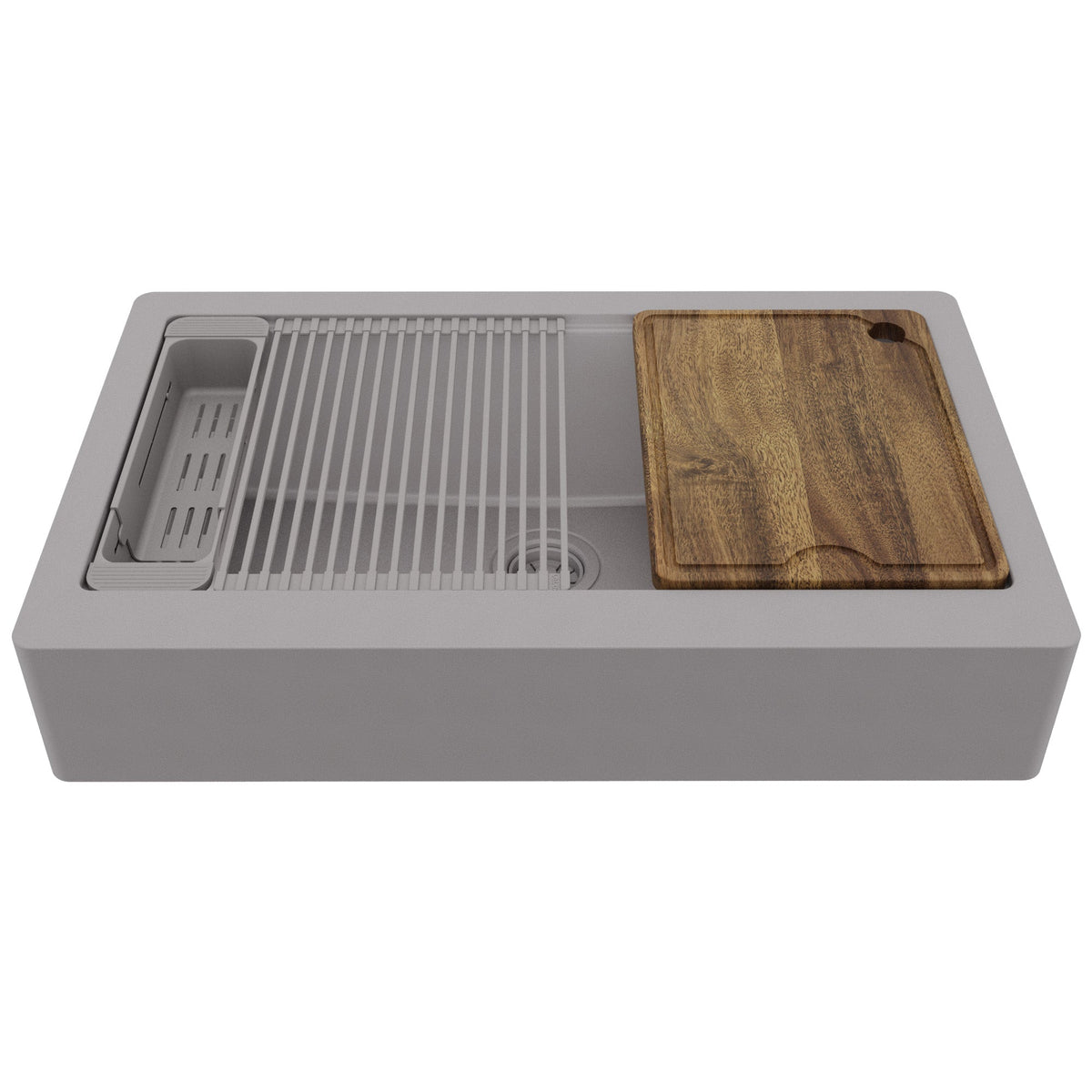 34" Apron Front Single Bowl Quartz Kitchen Sink Kit In Grey