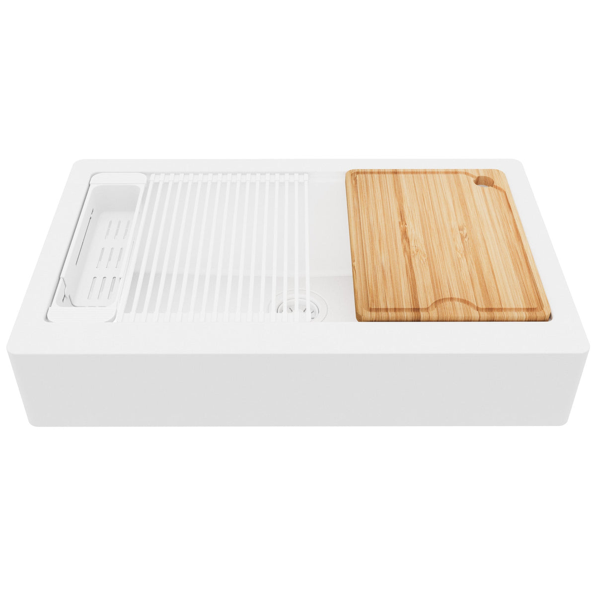34" Apron Front Single Bowl Quartz Kitchen Sink Kit In White