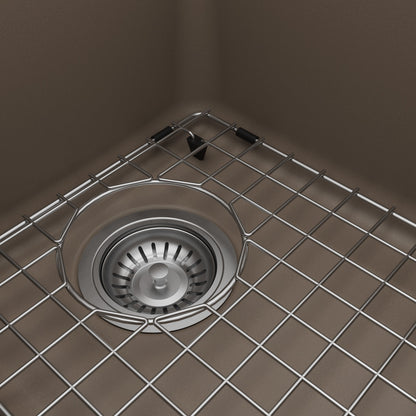 33" Top Mount Double Offset Bowl Quartz Composite Kitchen Sink Kit In Concrete