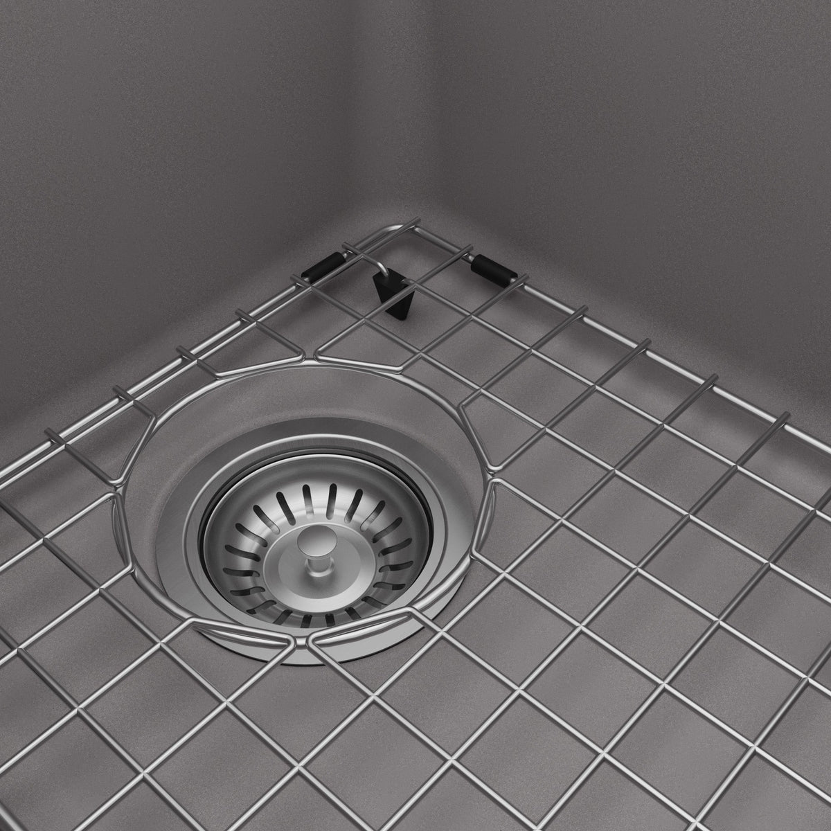 33" Top Mount Double Offset Bowl Quartz Composite Kitchen Sink Kit In Grey