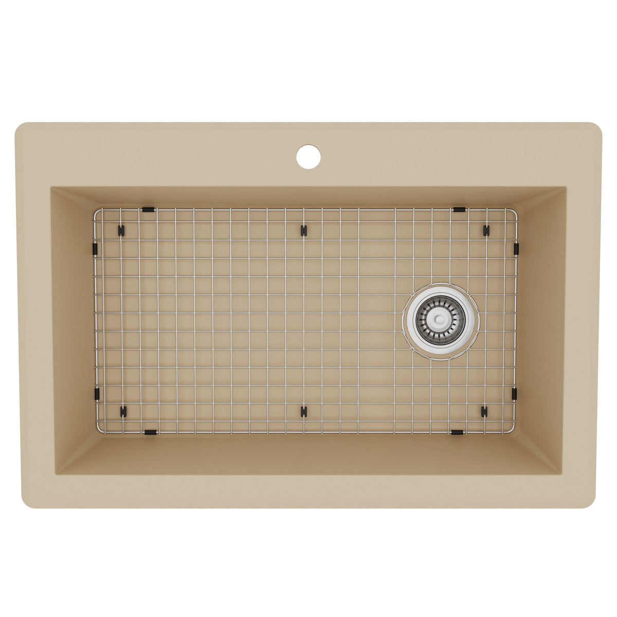 33" Top Mount Large Single Bowl Quartz Composite Kitchen Sink Kit In Bisque