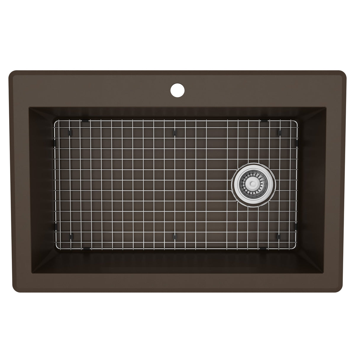 33" Top Mount Large Single Bowl Quartz Composite Kitchen Sink Kit In Brown