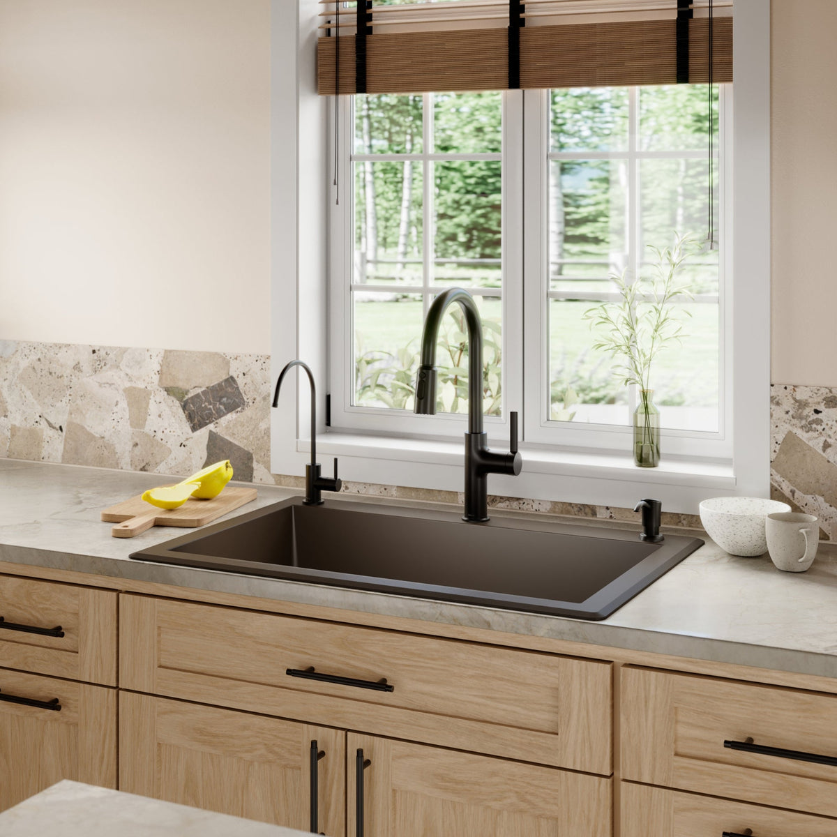 33" Top Mount Large Single Bowl Quartz Composite Kitchen Sink In Brown