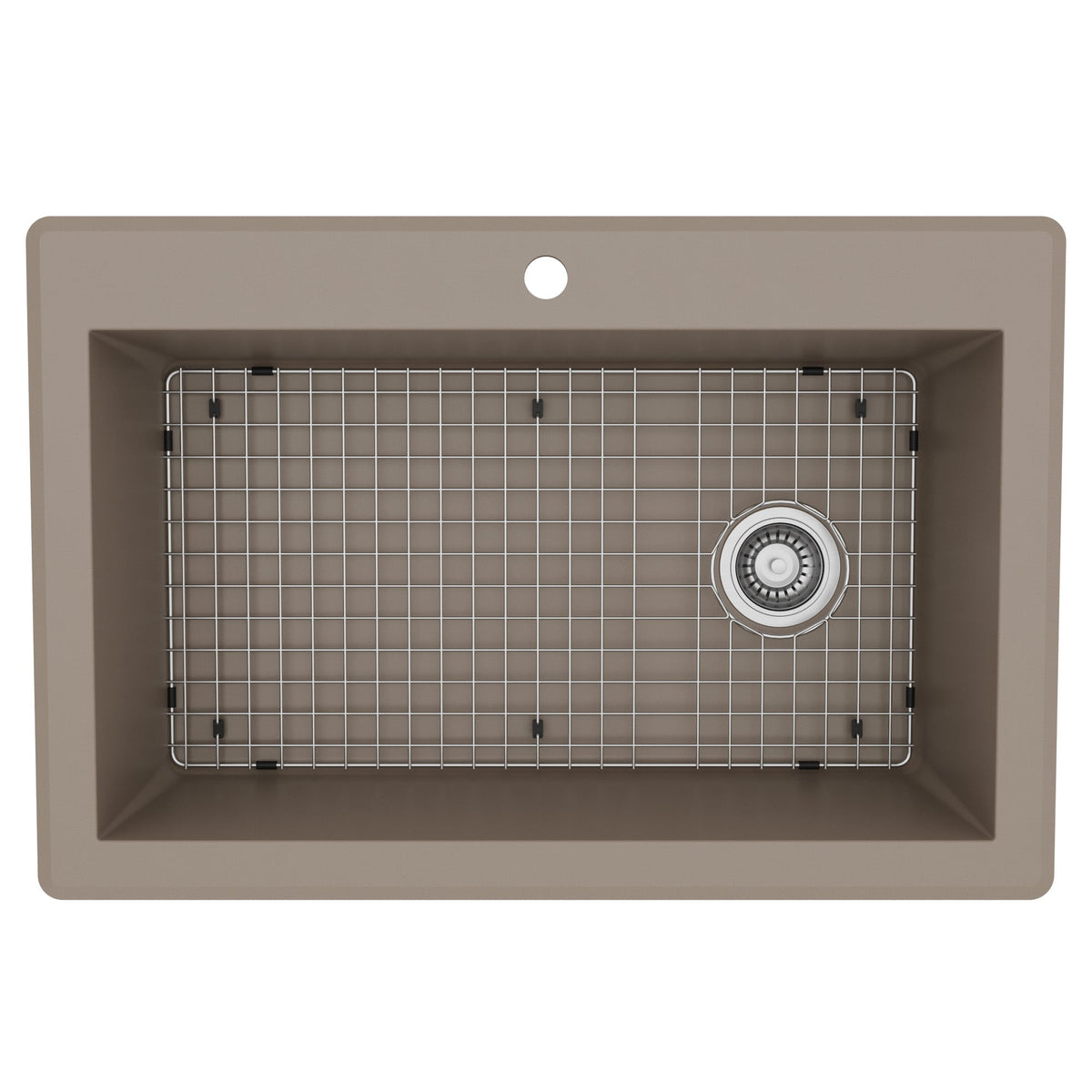 33" Top Mount Large Single Bowl Quartz Composite Kitchen Sink Kit In Concrete