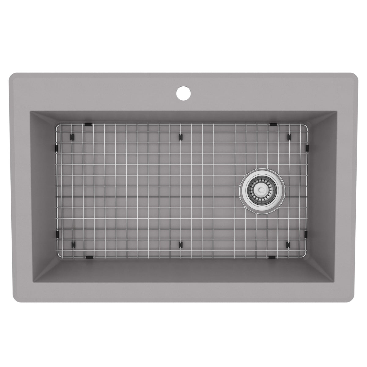 33" Top Mount Large Single Bowl Quartz Composite Kitchen Sink Kit In Grey
