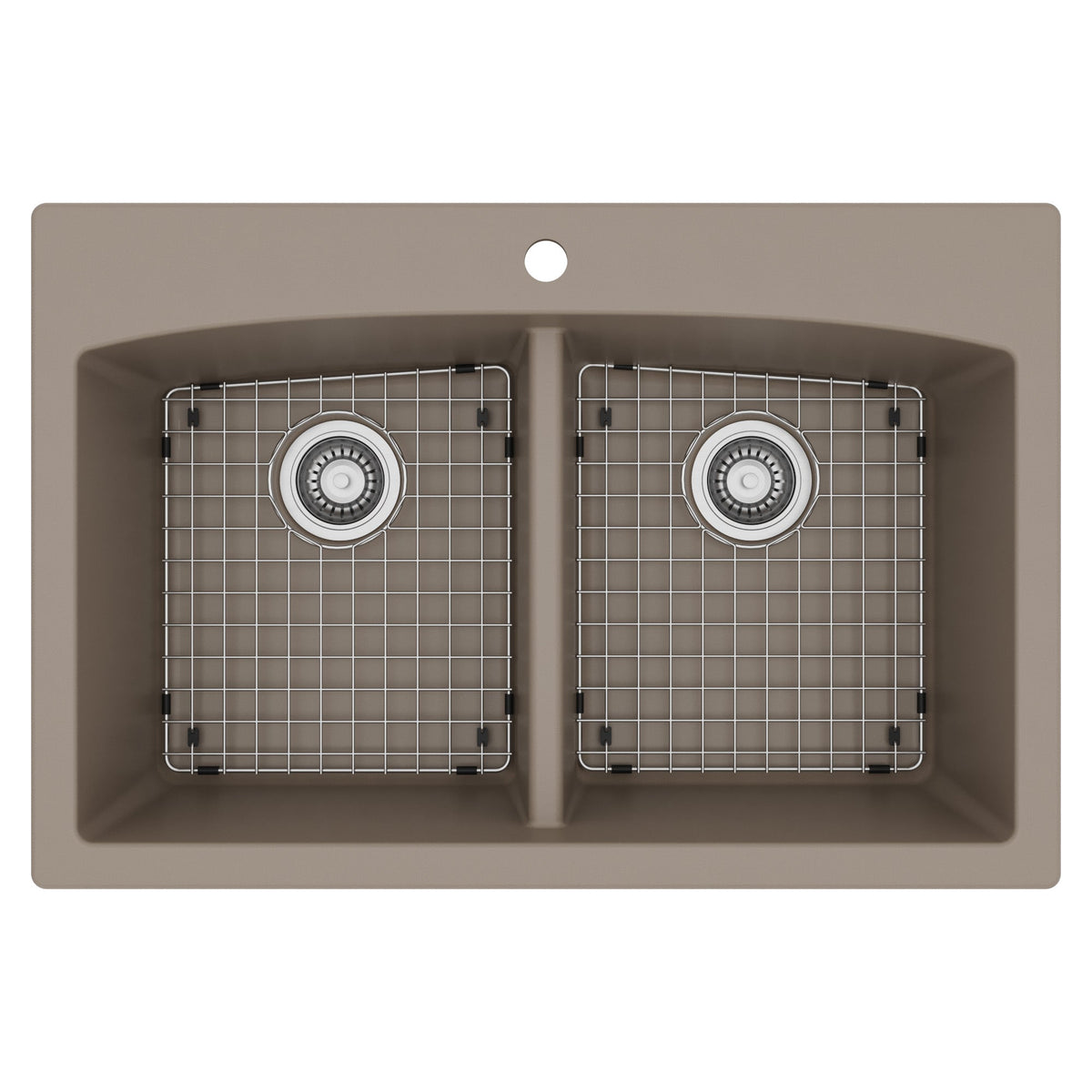 33" Top Mount Double Equal Bowl Quartz Composite Kitchen Sink Kit In Concrete