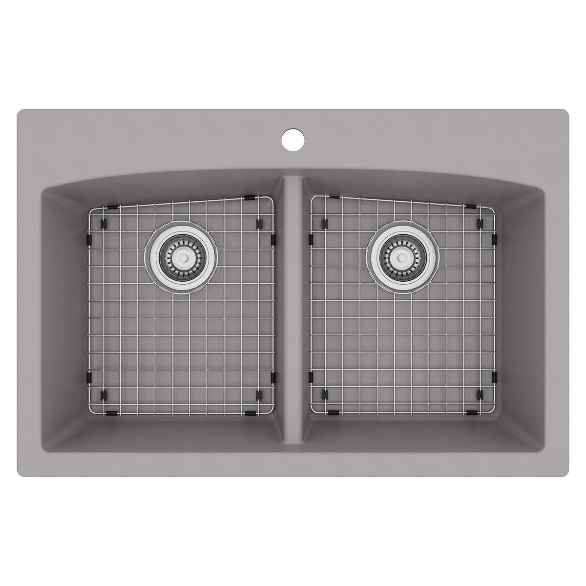 33" Top Mount Double Equal Bowl Quartz Composite Kitchen Sink Kit In Grey