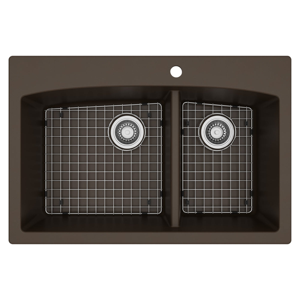 33" Top MountDouble Offset Bowl Quartz Composite Kitchen Sink Kit In Brown