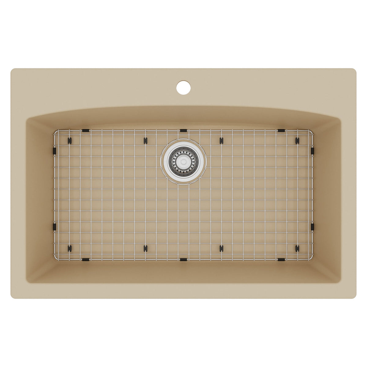 33" Top Mount Large Single Bowl Quartz Composite Kitchen Sink Kit In Bisque
