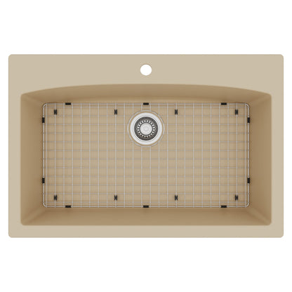33" Top Mount Large Single Bowl Quartz Composite Kitchen Sink Kit In Bisque