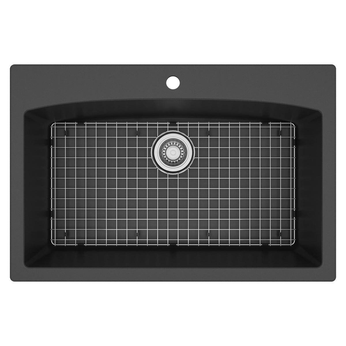 33" Top Mount Large Single Bowl Quartz Composite Kitchen Sink Kit In Black
