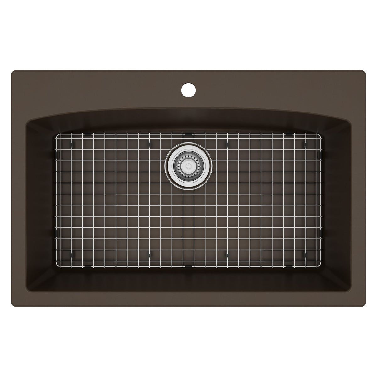 33" Top Mount Large Single Bowl Quartz Composite Kitchen Sink Kit In Brown
