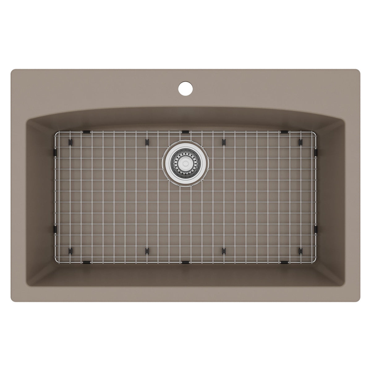 33" Top Mount Large Single Bowl Quartz Composite Kitchen Sink Kit Concrete