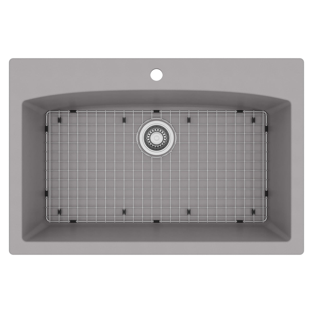 33" Top Mount Large Single Bowl Quartz Composite Kitchen Sink Kit Grey