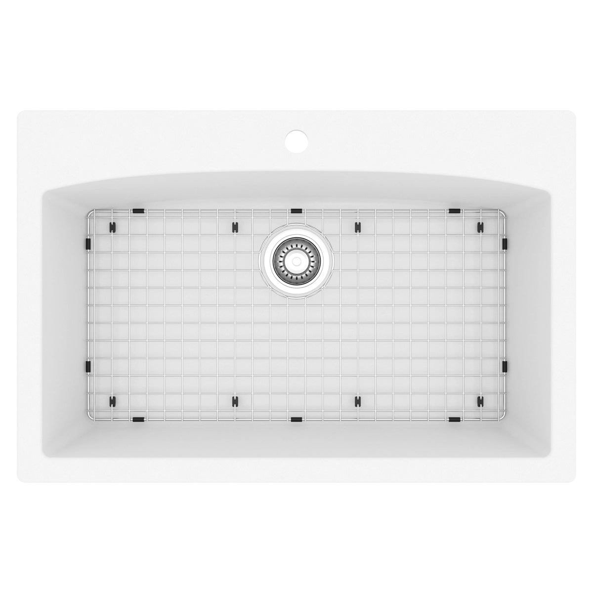 33" Top Mount Large Single Bowl Quartz Composite Kitchen Sink Kit White
