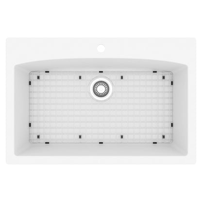 33" Top Mount Large Single Bowl Quartz Composite Kitchen Sink Kit White