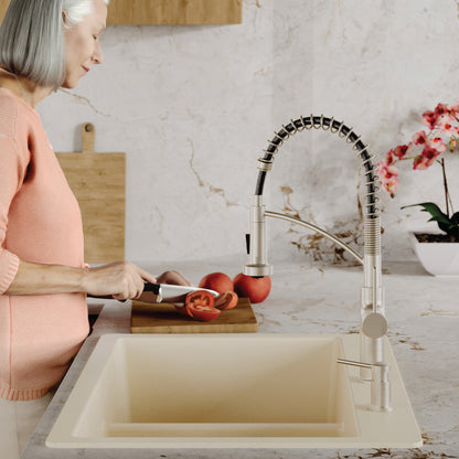 33" Top Mount Double Equal Bowl Quartz Composite Kitchen Sink Kit In Bisque
