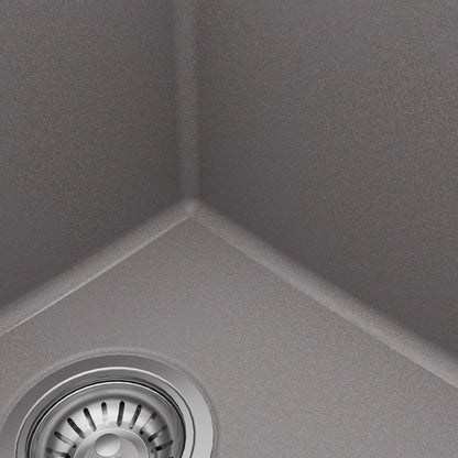 33" Top Mount Double Equal Bowl Quartz Composite Kitchen Sink Kit In Grey