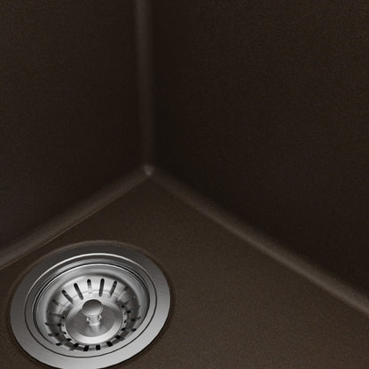 33" Top Mount Double Offset Bowl Quartz Composite Kitchen Sink Kit In Brown